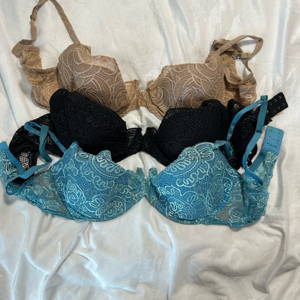 Victoria's Secret Lace Bra Trio - Black, Tan, and Blue